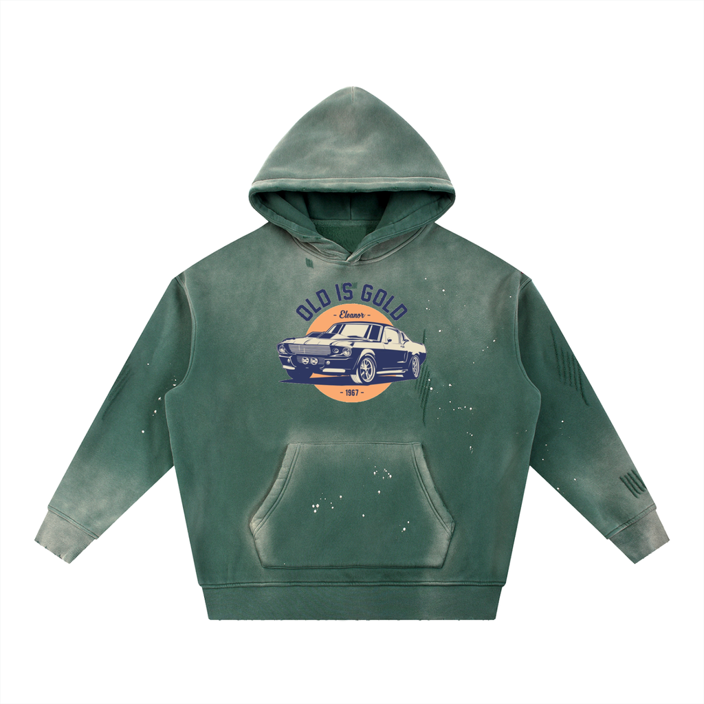 Vintage Washed Frayed Fleece Hoodie