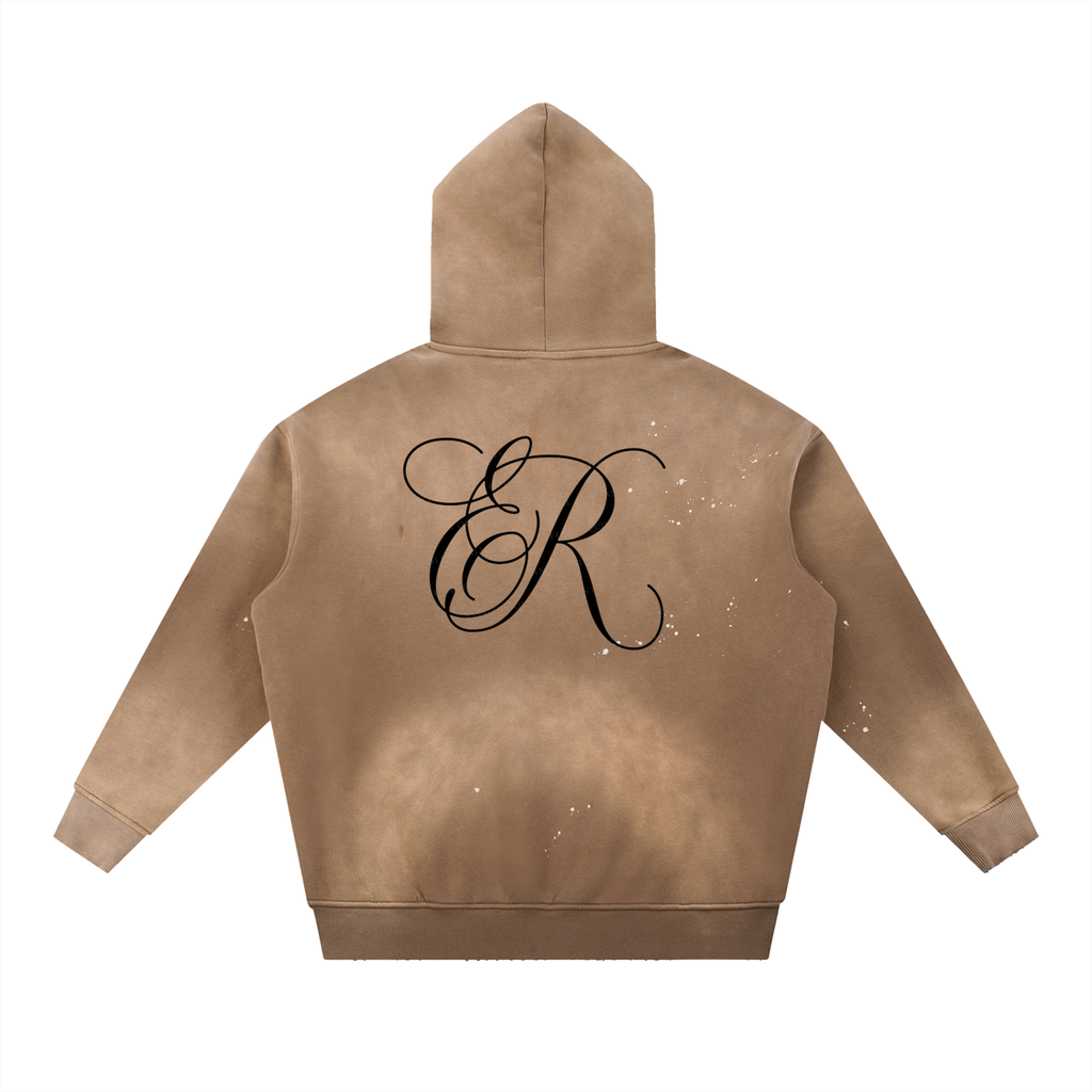 Vintage Washed Frayed Fleece Hoodie