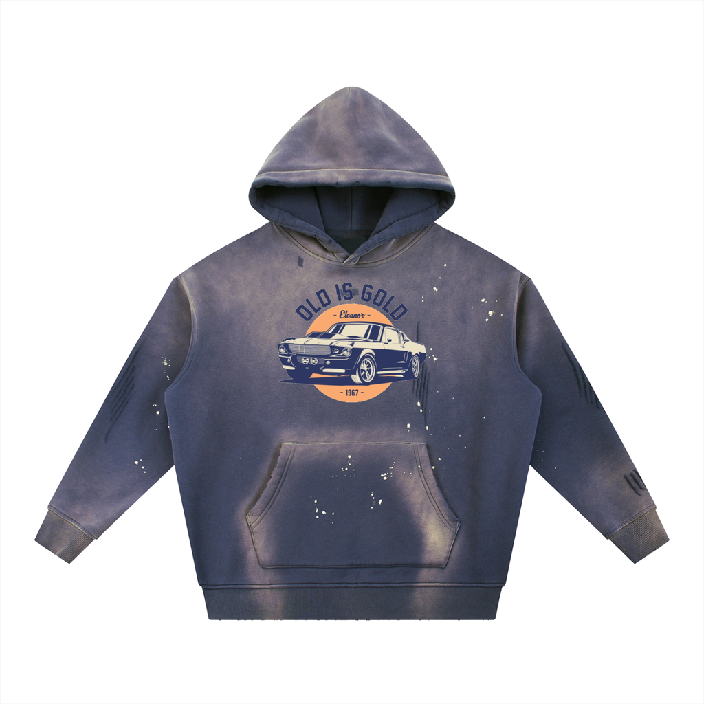 Vintage Washed Frayed Fleece Hoodie